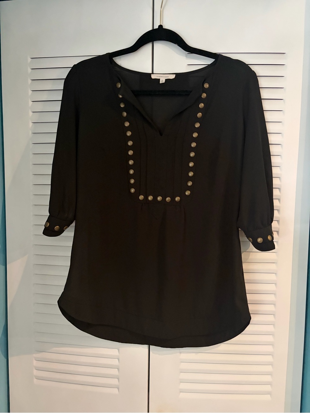 41 Hawthorn Black Stud-Trim Split Neck Top